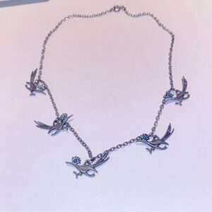 1970s Signed J.Ritter Silver Necklace W Roadrunner Charms Pendant Turquoise Eyes